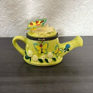 Porcelain Watering Can Butterfly Trinket Box